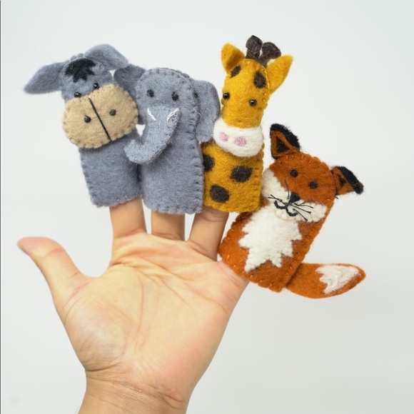 Hand Crafted Other - Set of 4 Safari Animals Finger Puppets/Toys/Gifts
